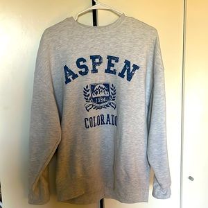 This is a grayish-whitish sweatshirt with navy blue lettering. 0 stains or rips.